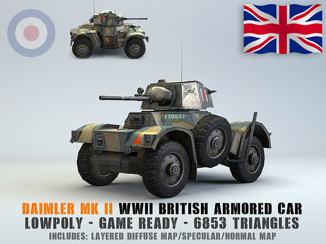 Low Poly Daimler MK II armored car Low-poly 3D model