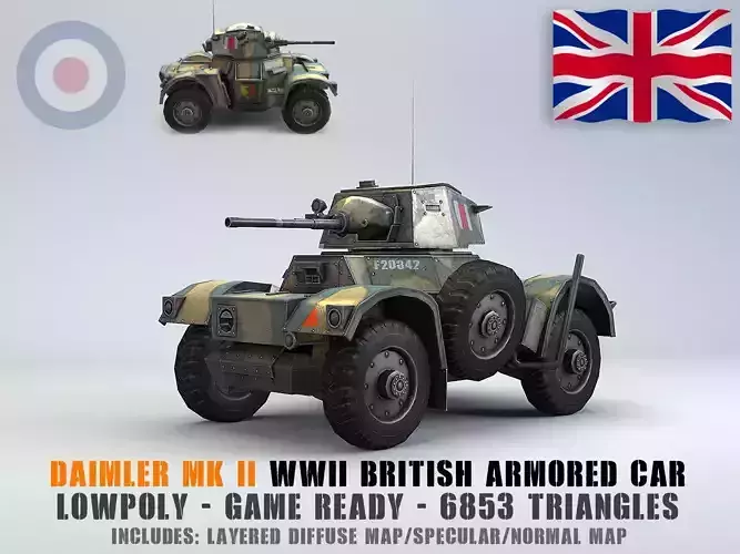 Low Poly Daimler MK II armored car Low-poly 3D model