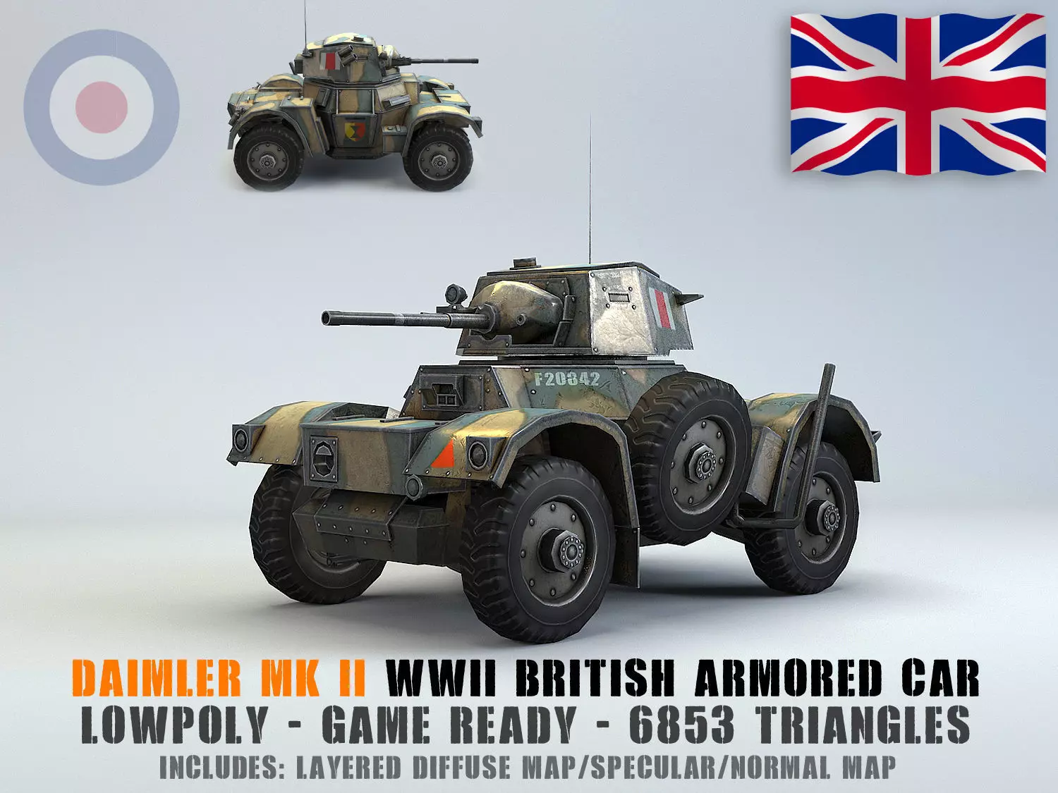 Low Poly Daimler MK II armored car Low-poly 3D model_0