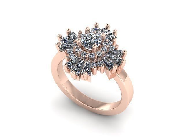 RING 30pts center Halo and Baguettes  3D print model