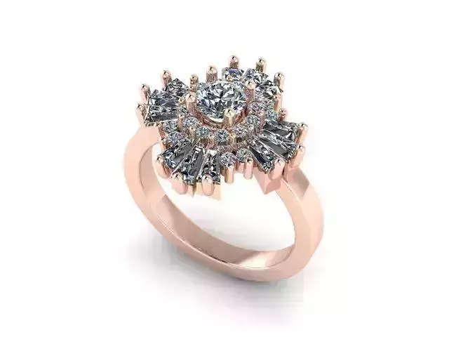 RING 30pts center Halo and Baguettes 