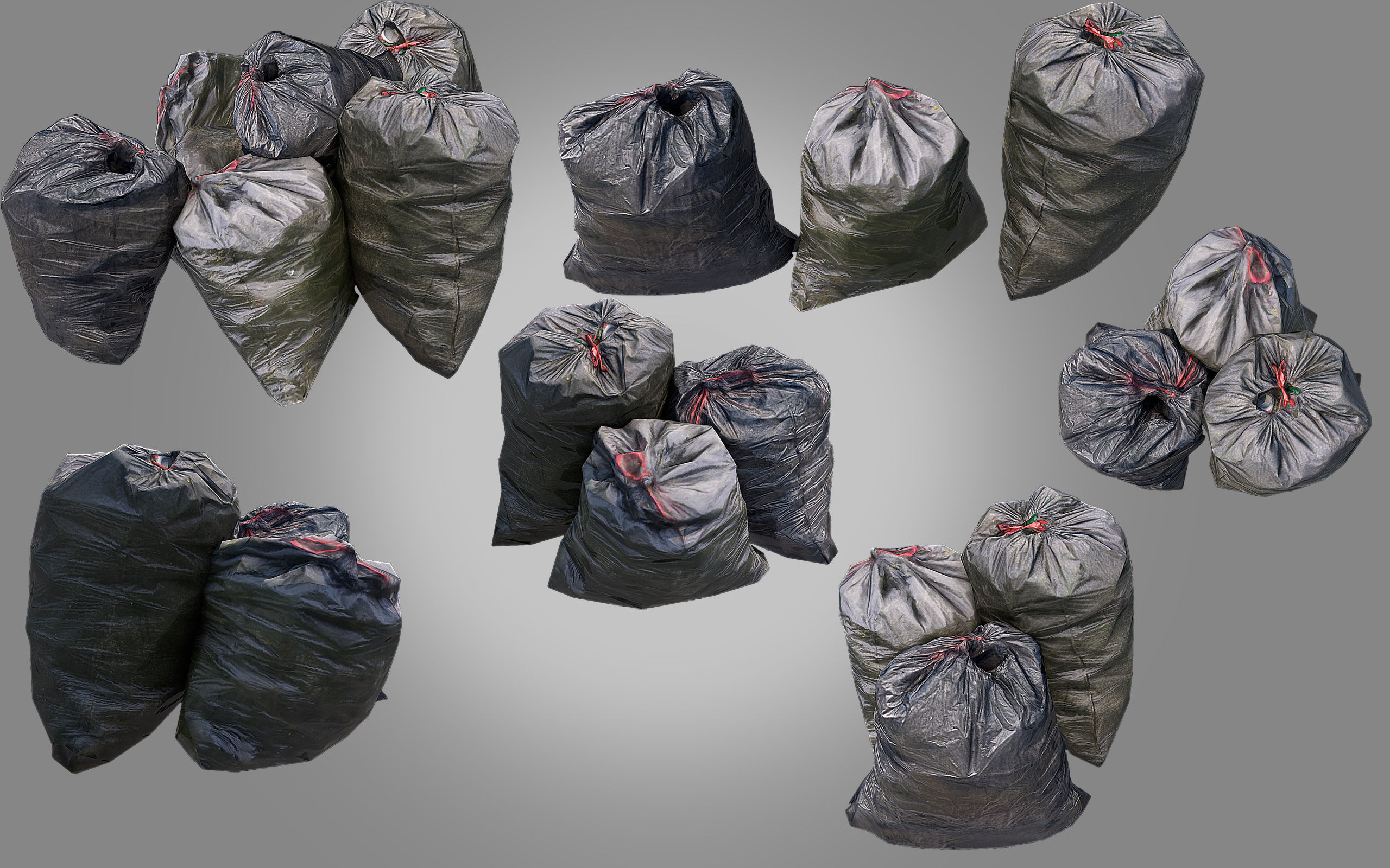 4 Trash Bag Bundle Low-poly 3D model_3