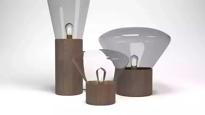 brokis-muffins three glass and wooden lamps 3D model