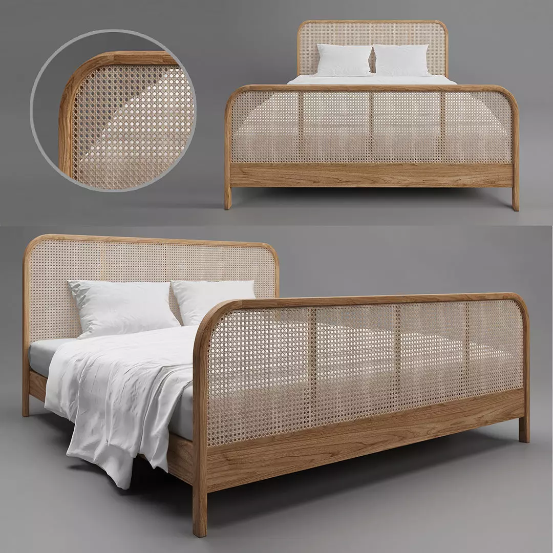 Rattan Bed Indochine 3D model_0
