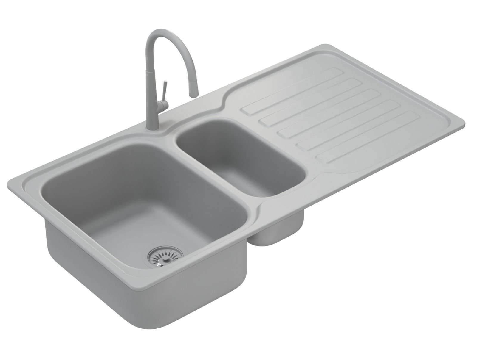 Kitchen Sink with double Bowl Tap and Drain 3D model_15