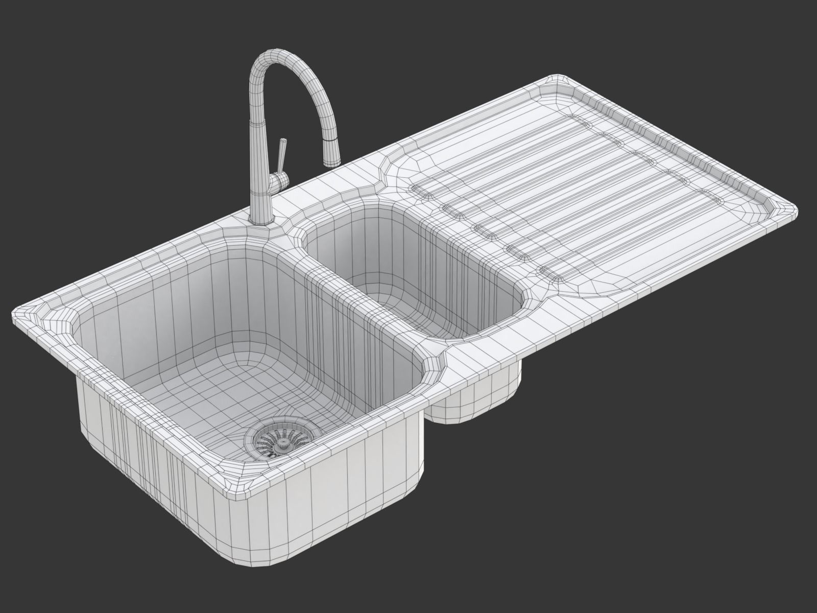 Kitchen Sink with double Bowl Tap and Drain 3D model_26
