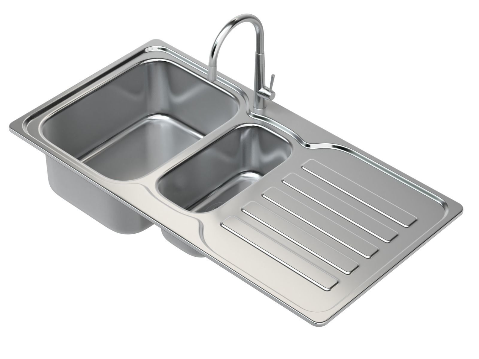 Kitchen Sink with double Bowl Tap and Drain 3D model_13