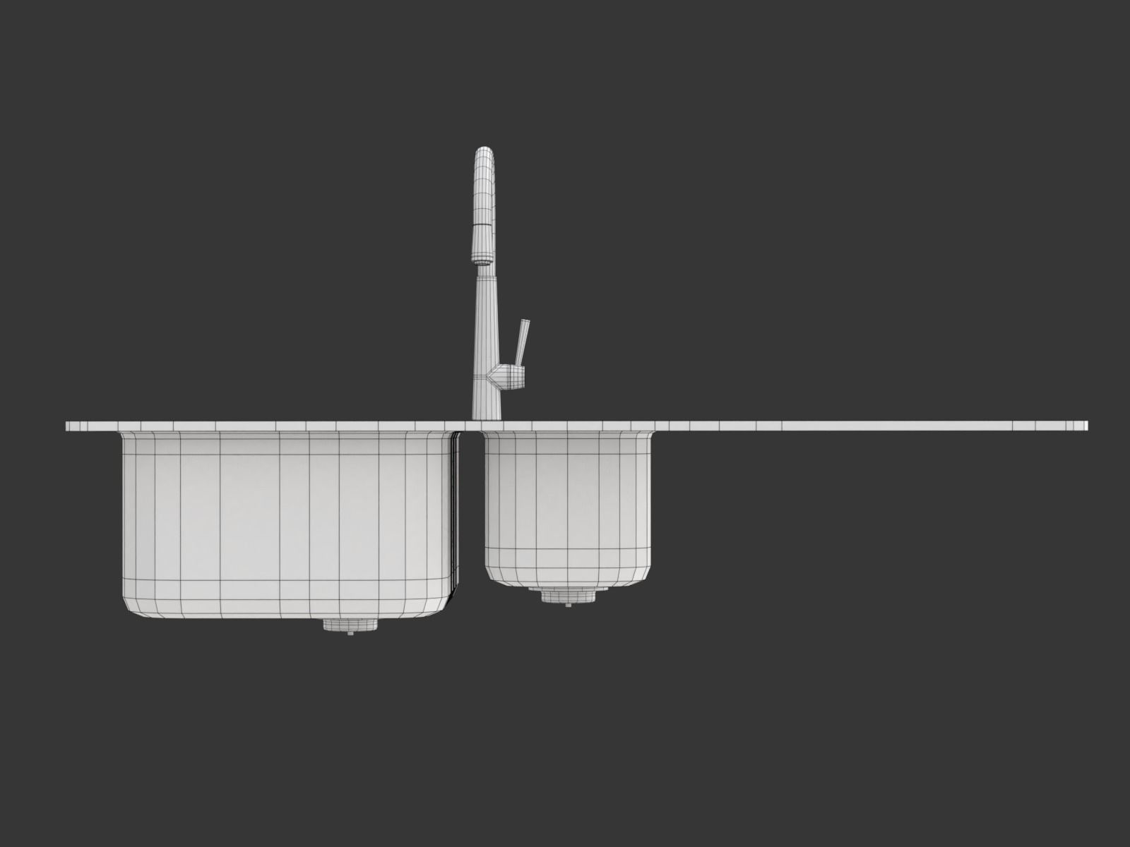 Kitchen Sink with double Bowl Tap and Drain 3D model_34