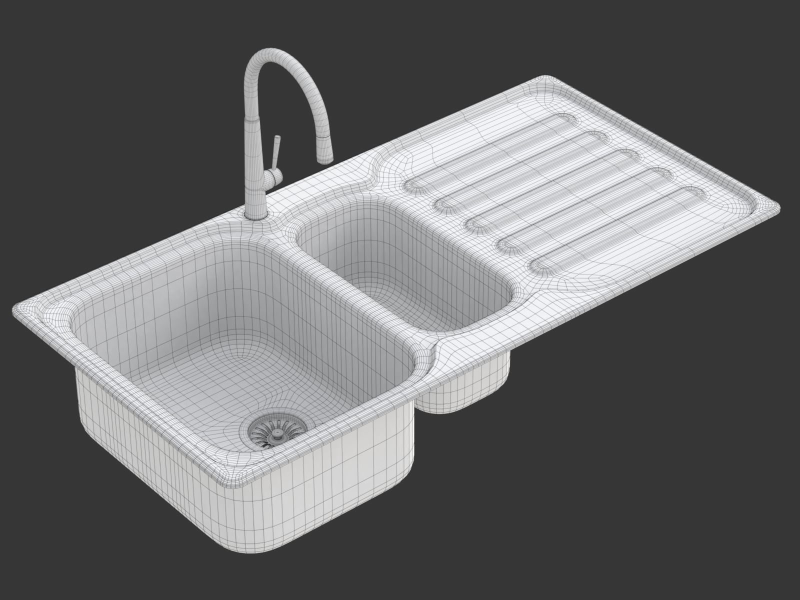 Kitchen Sink with double Bowl Tap and Drain 3D model_36