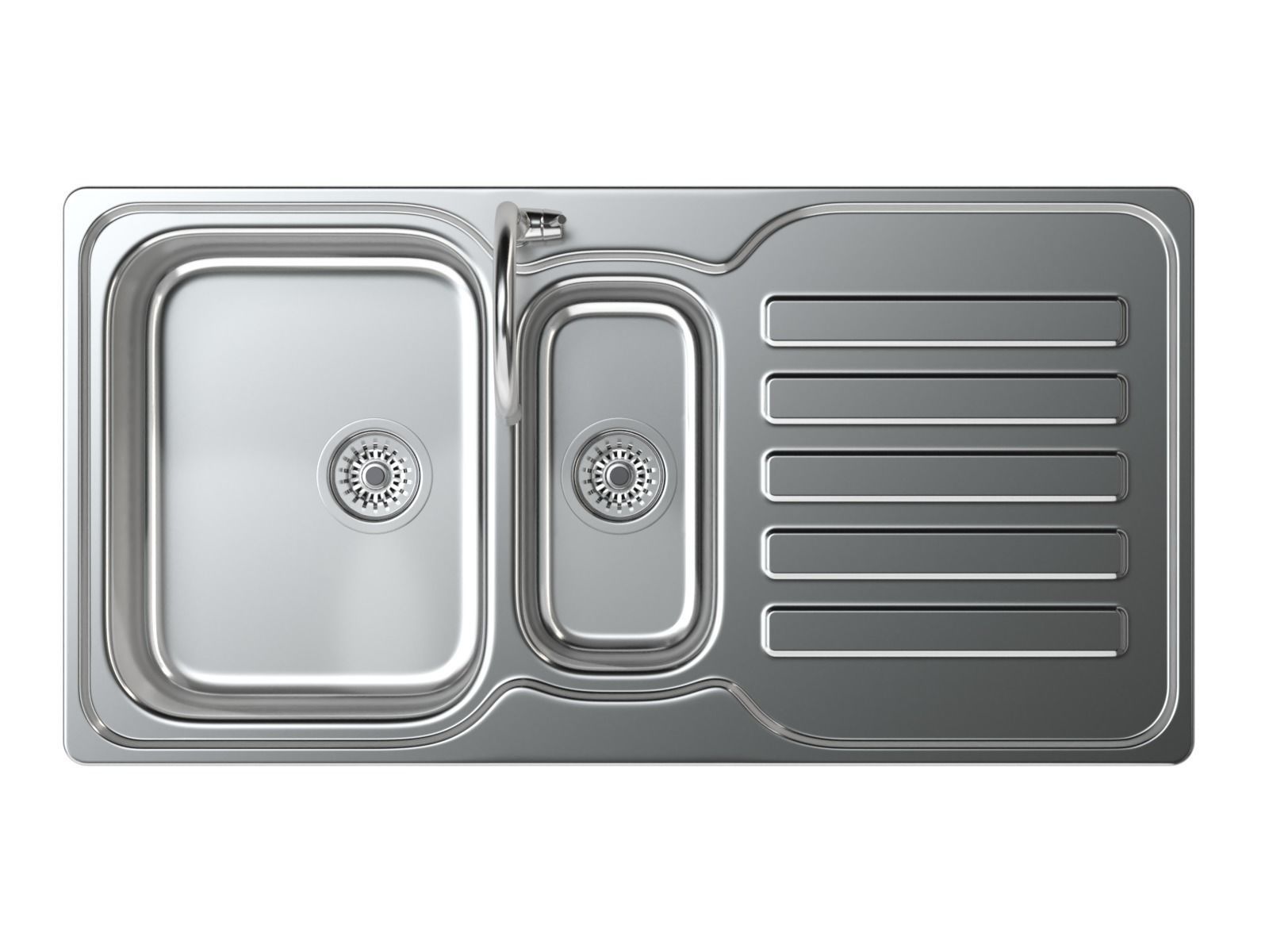 Kitchen Sink with double Bowl Tap and Drain 3D model_9