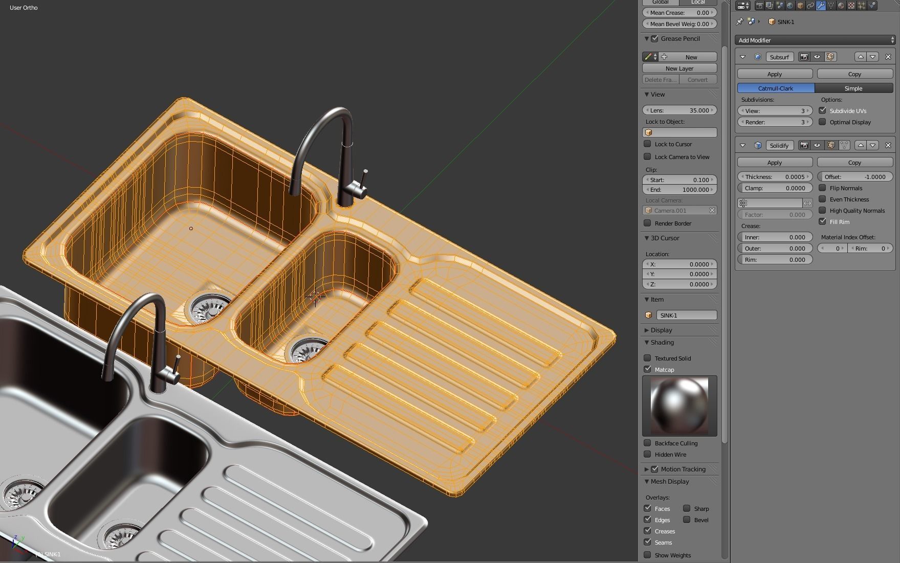 Kitchen Sink with double Bowl Tap and Drain 3D model_24