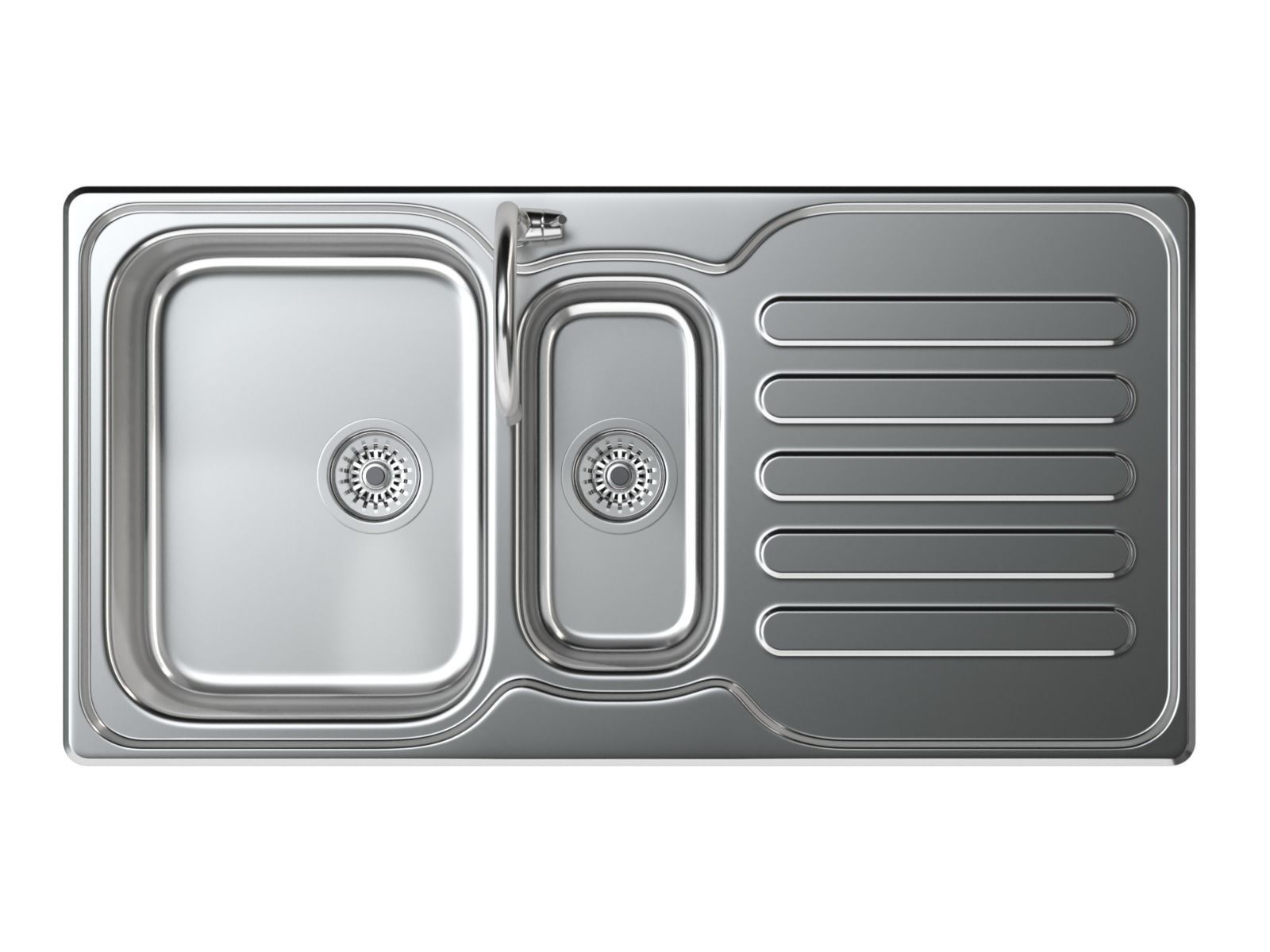 Kitchen Sink with double Bowl Tap and Drain 3D model_10