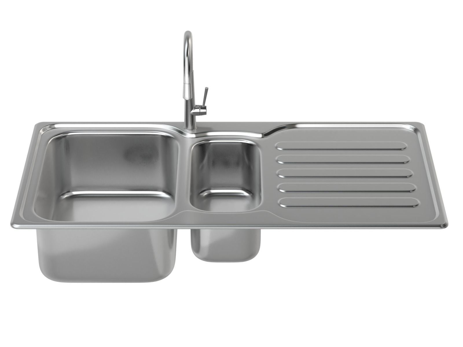 Kitchen Sink with double Bowl Tap and Drain 3D model_11