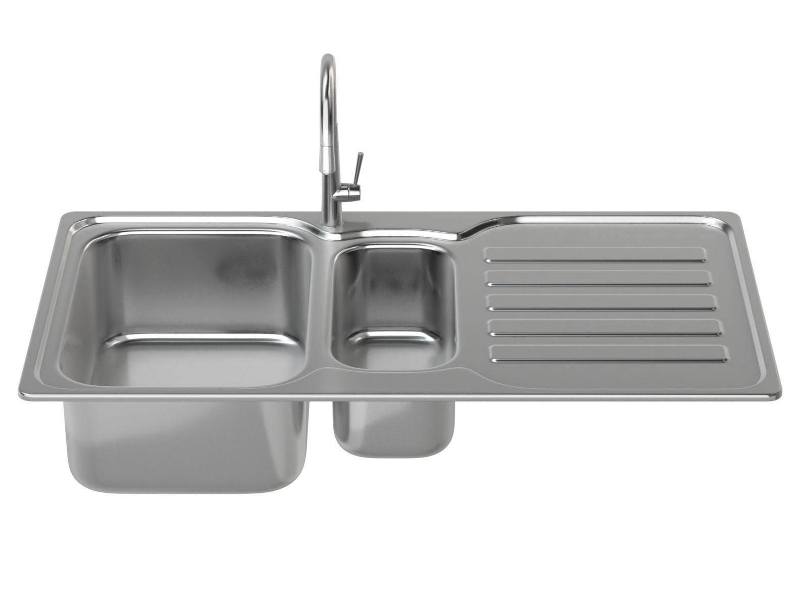Kitchen Sink with double Bowl Tap and Drain 3D model_12