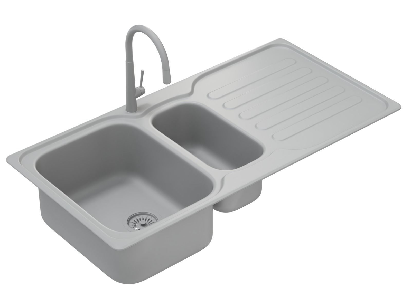 Kitchen Sink with double Bowl Tap and Drain 3D model_16