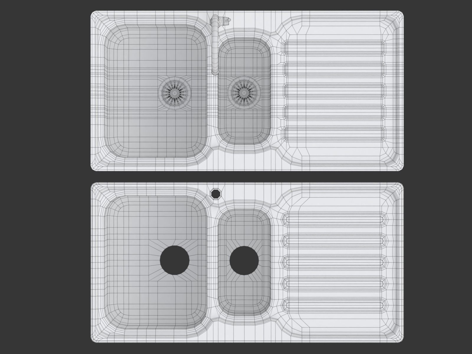 Kitchen Sink with double Bowl Tap and Drain 3D model_32