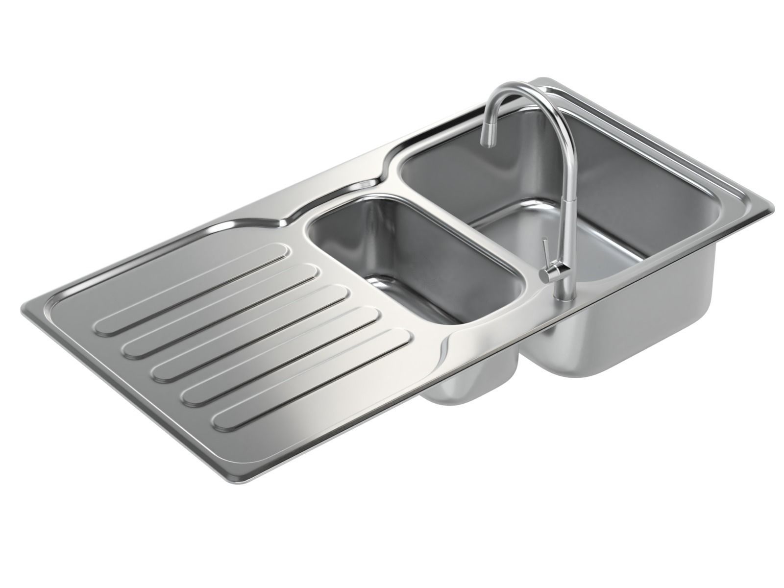 Kitchen Sink with double Bowl Tap and Drain 3D model_8