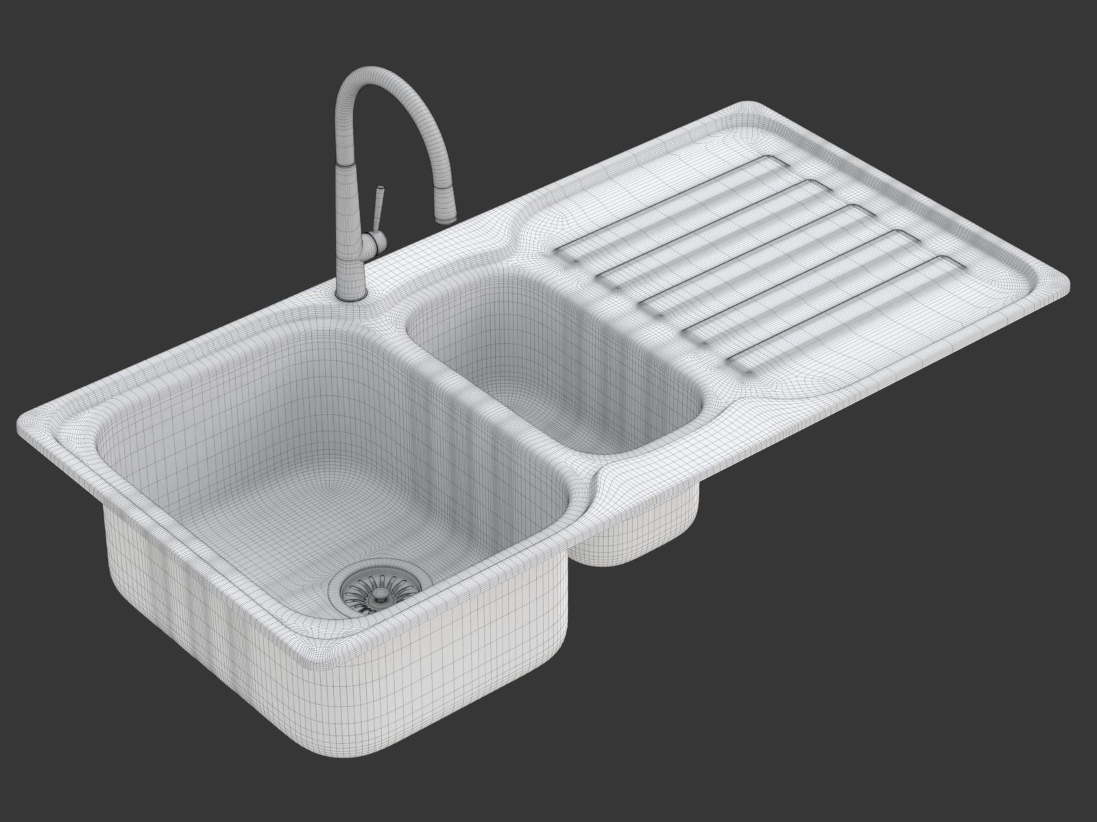 Kitchen Sink with double Bowl Tap and Drain 3D model_40