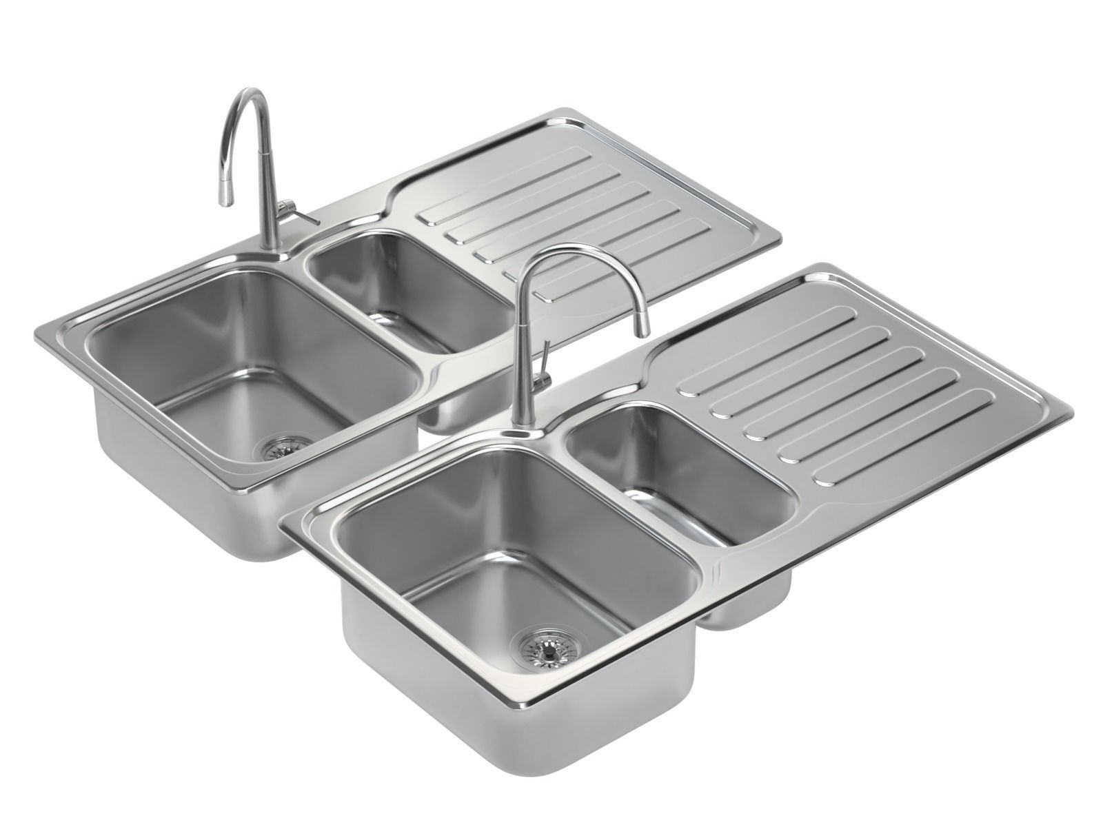 Kitchen Sink with double Bowl Tap and Drain 3D model_6
