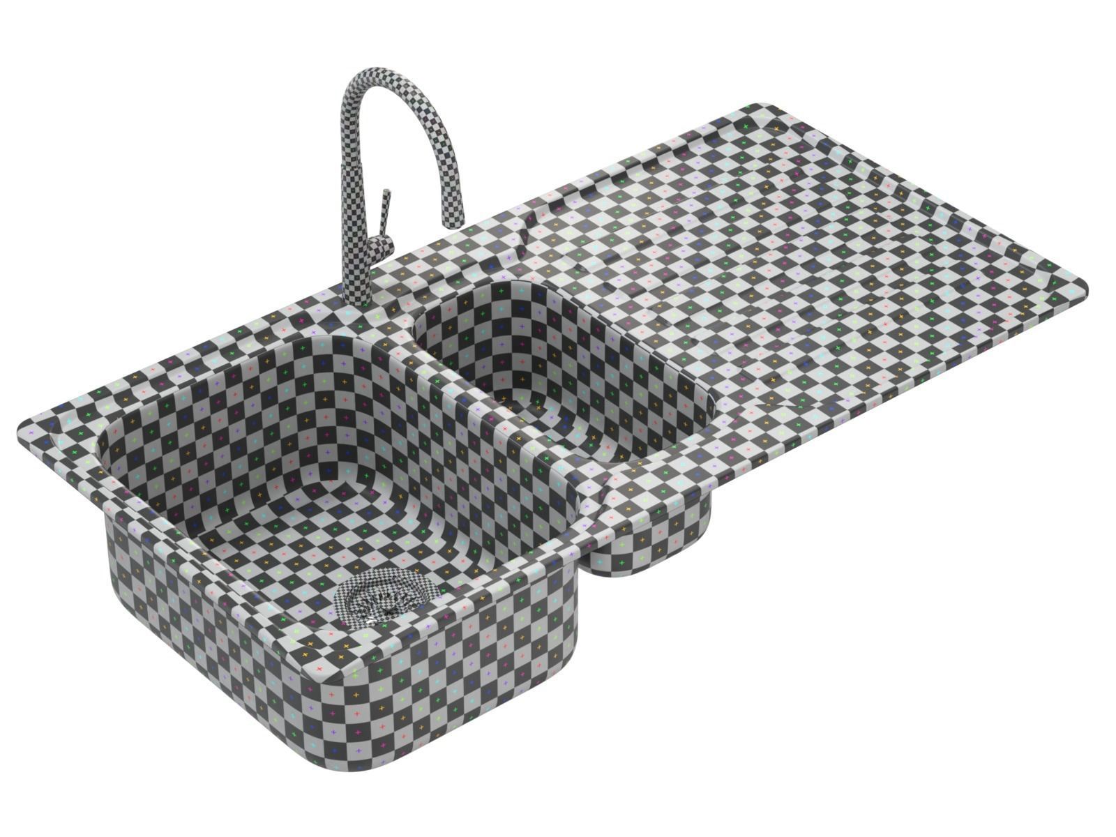 Kitchen Sink with double Bowl Tap and Drain 3D model_14