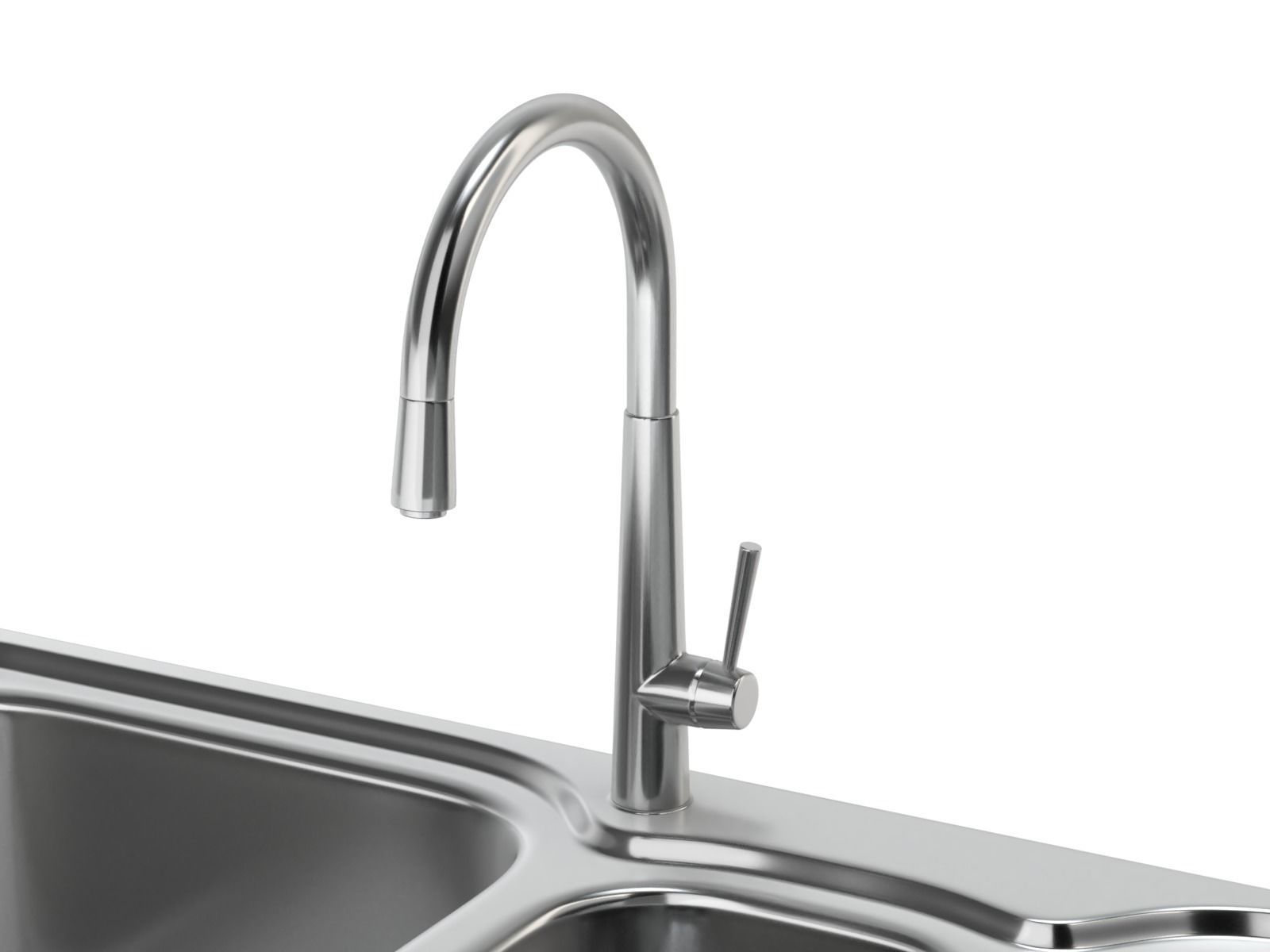Kitchen Sink with double Bowl Tap and Drain 3D model_4
