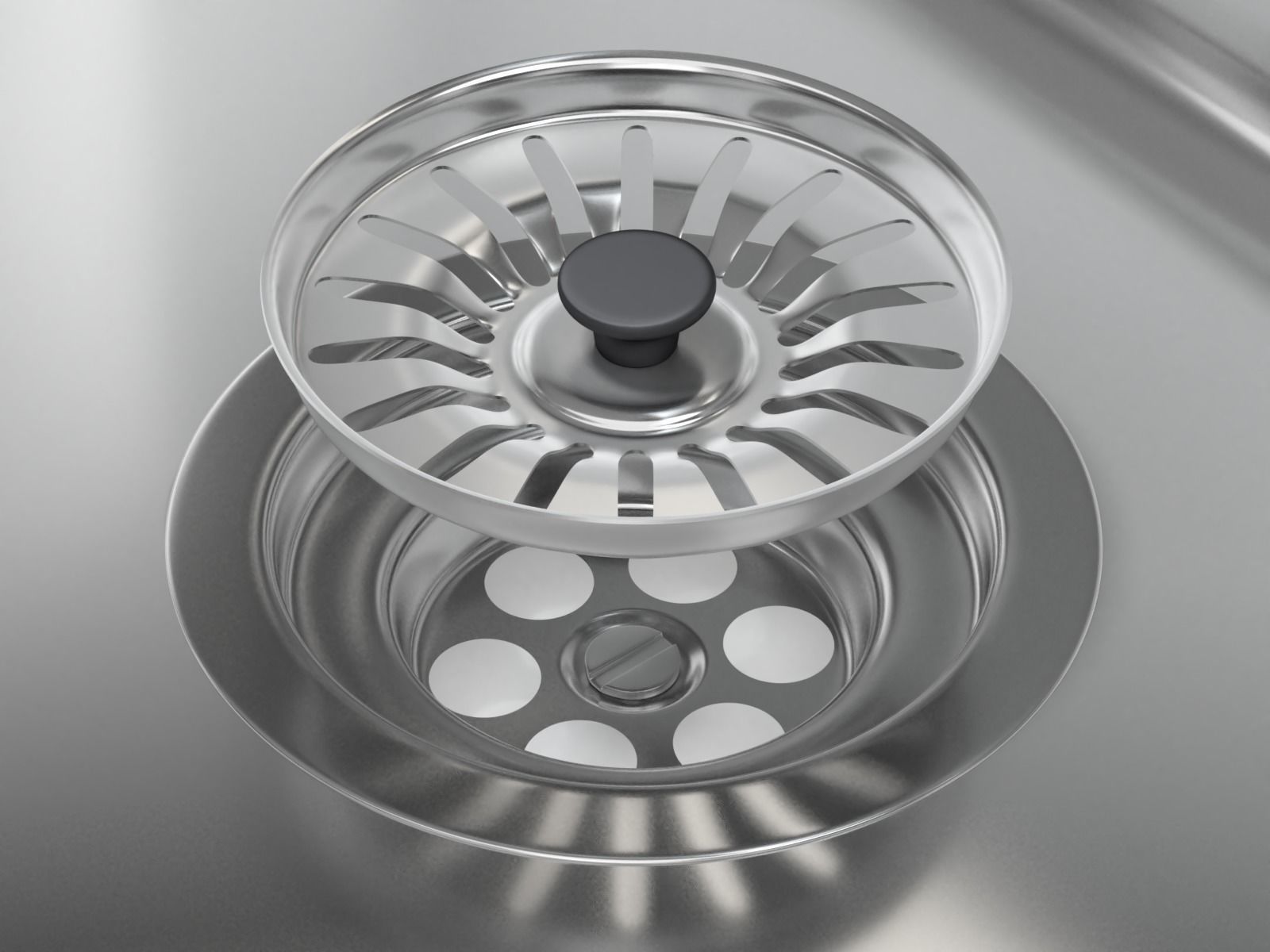 Kitchen Sink with double Bowl Tap and Drain 3D model_3