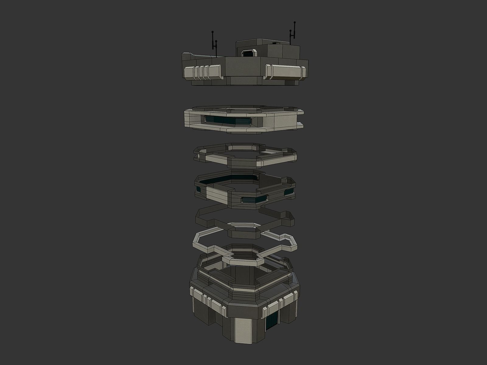 Lowpoly Modular Scifi Building 04 Low-poly 3D model_10