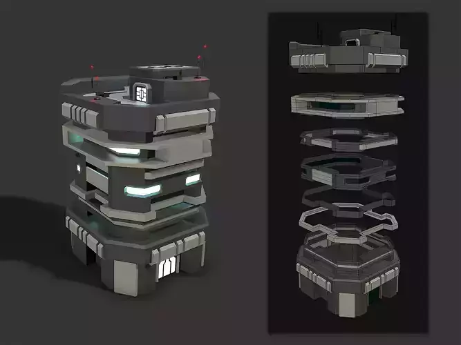 Lowpoly Modular Scifi Building 04 Low-poly 3D model