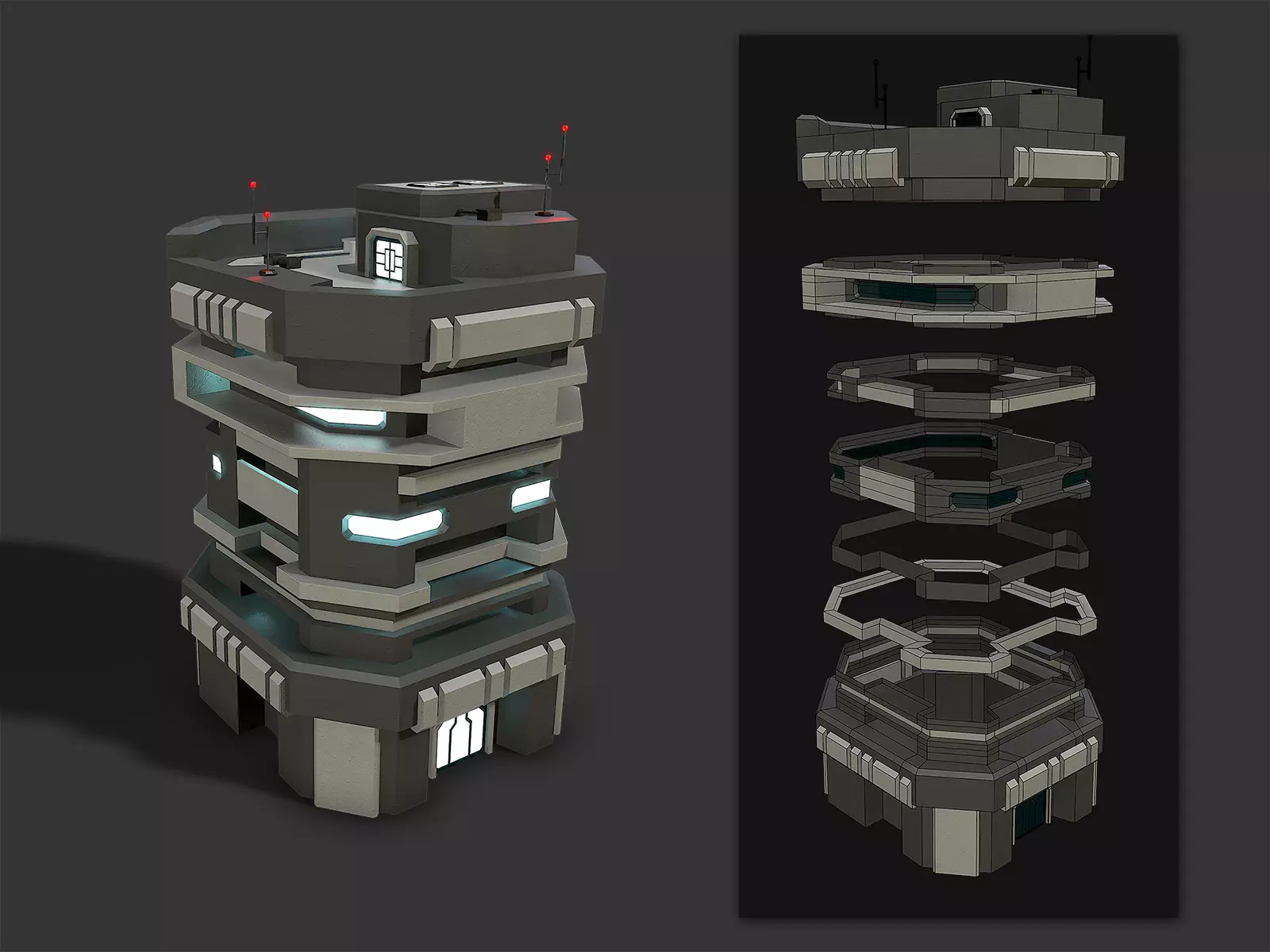 Lowpoly Modular Scifi Building 04 Low-poly 3D model_0