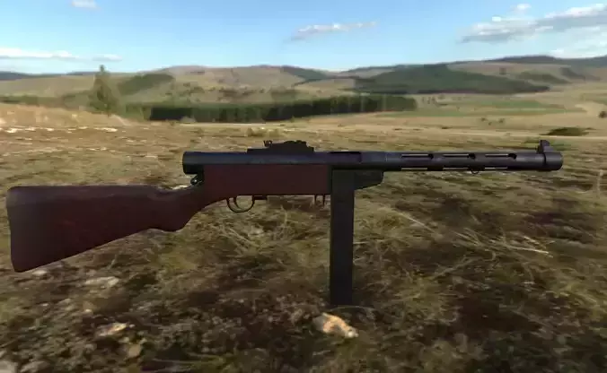 Suomi-konepistooli gun with wooden handle Low-poly 3D model