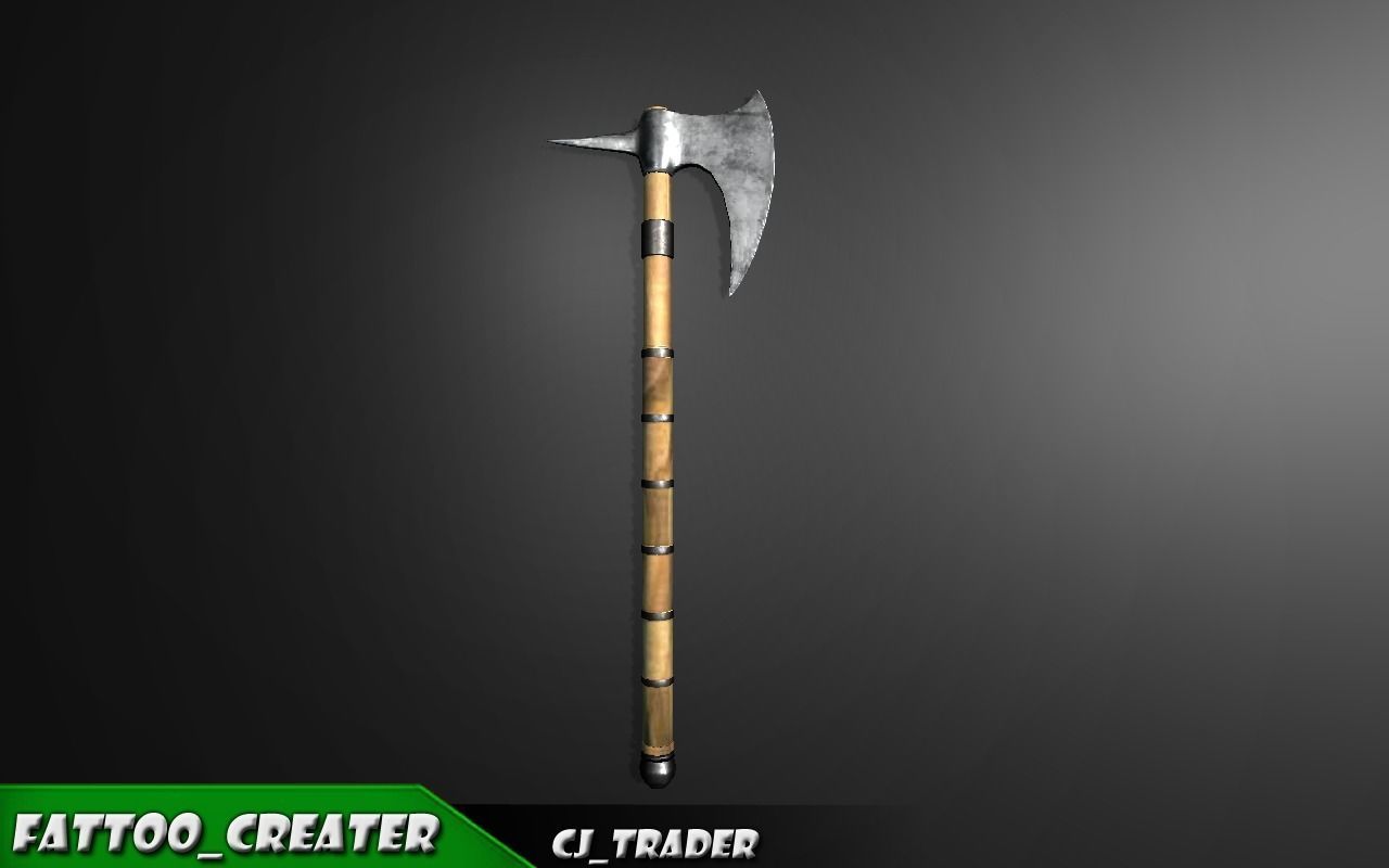 Modern War Axe Lowpoly 3d model Low-poly 3D model_3