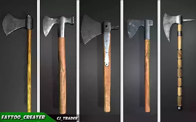 Medieval PBR Axe Collection Pack Low-Poly 3D Model 
