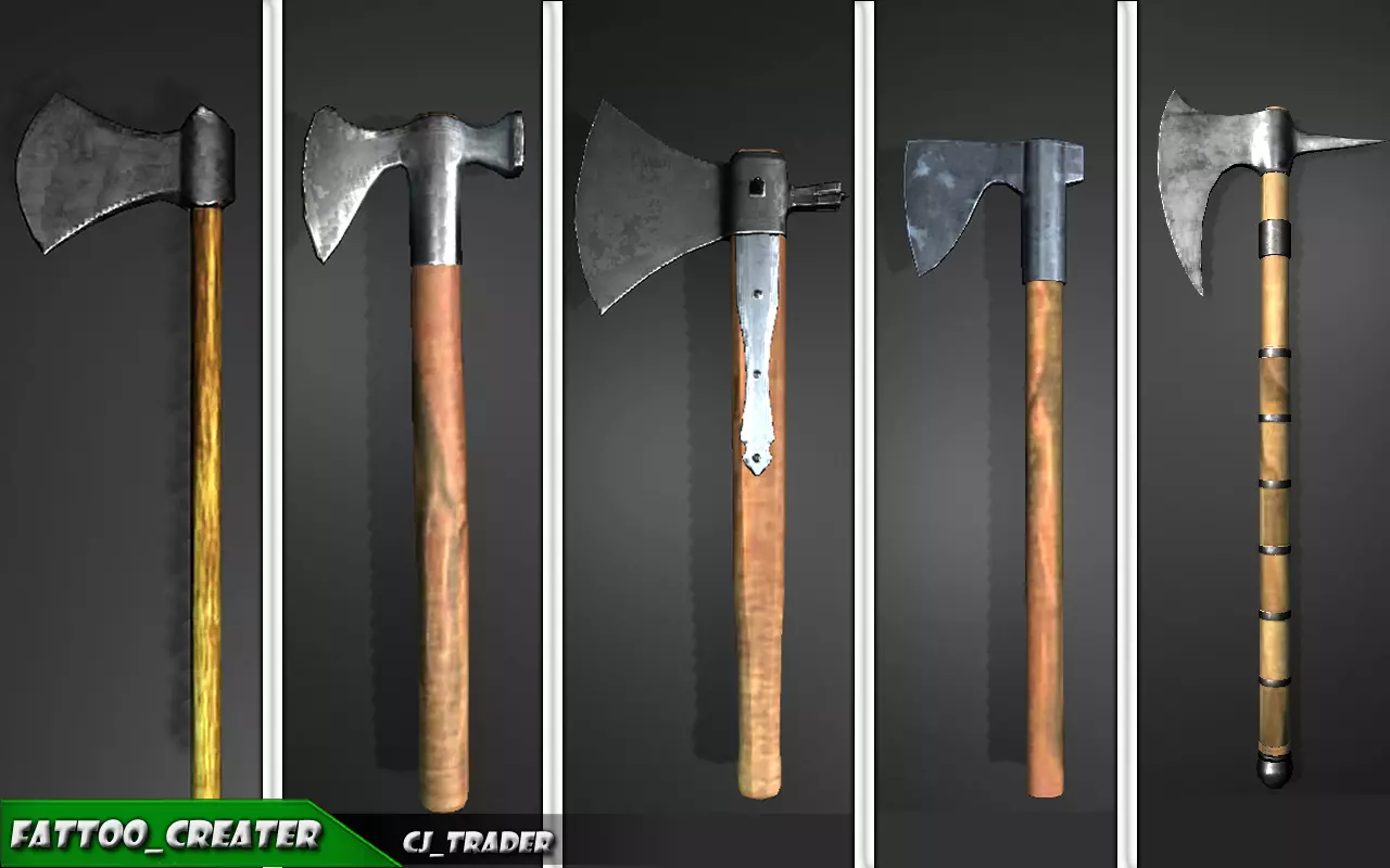 Medieval PBR Axe Collection Pack Low-Poly 3D Model _0