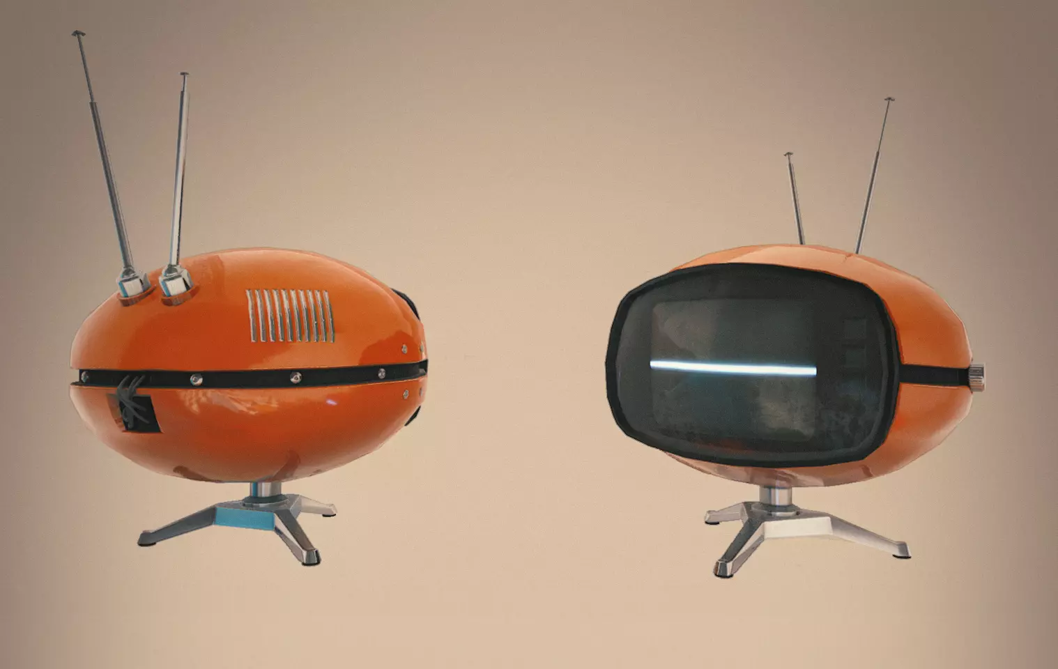 Retro TV Low-poly 3D model_0