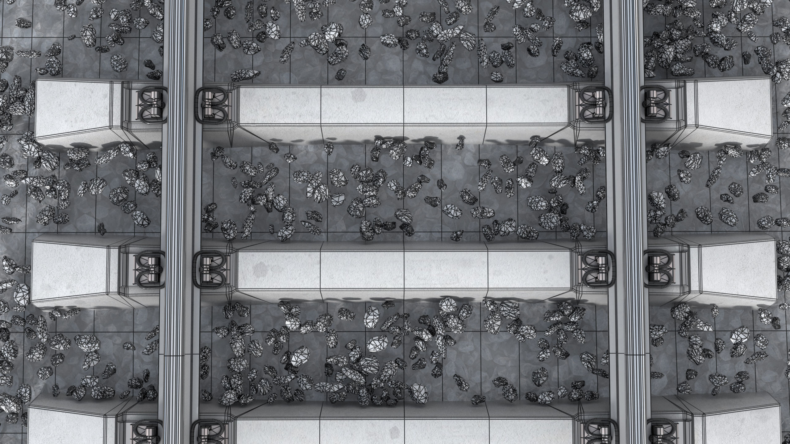 Railway railroad track with stones 3D model_11