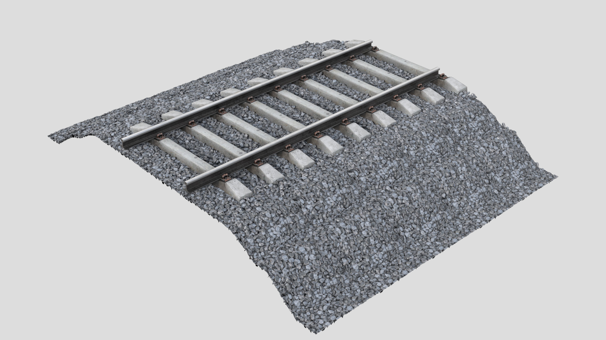 Railway railroad track with stones 3D model_7