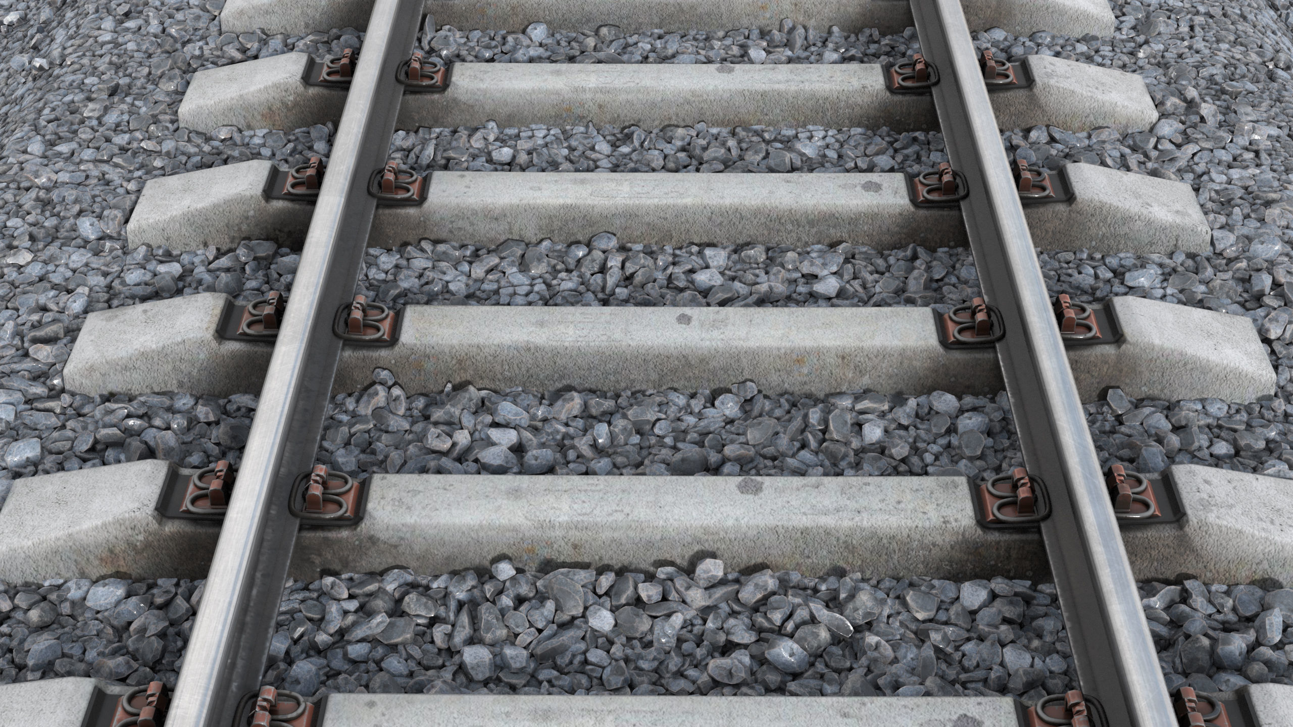 Railway railroad track with stones 3D model_2