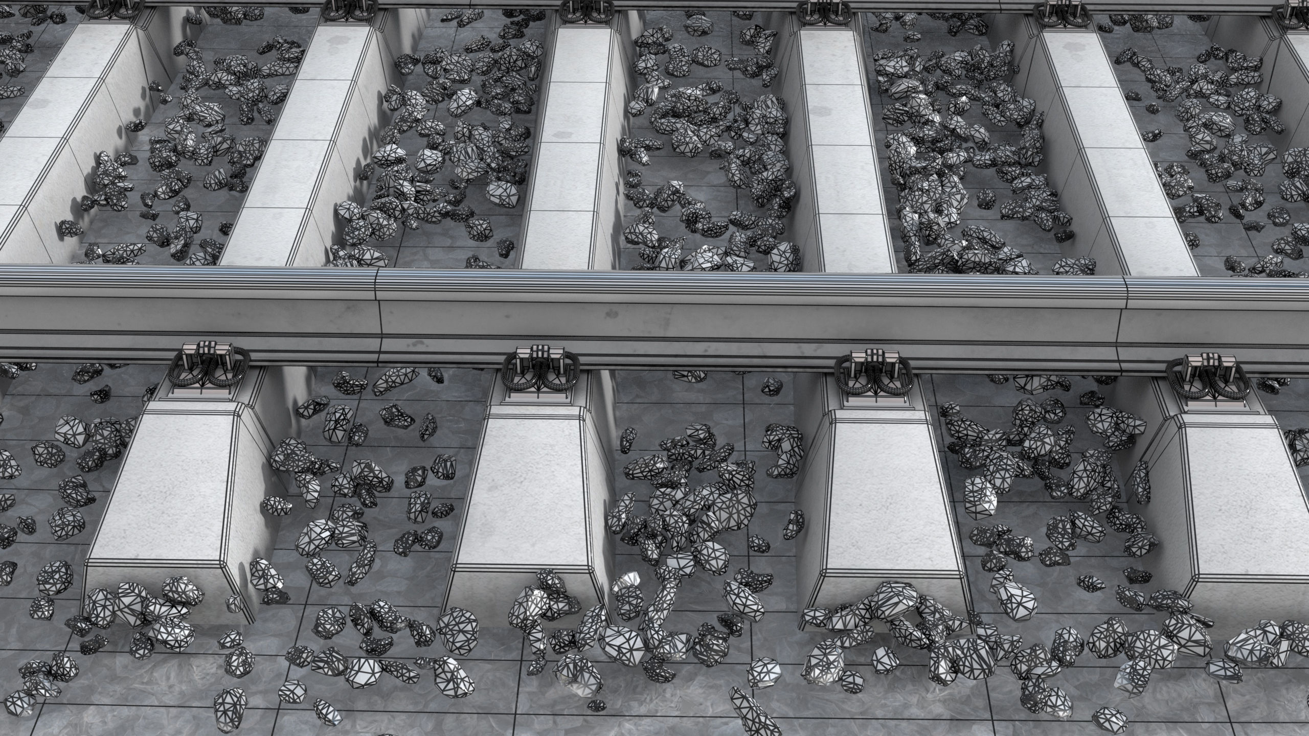 Railway railroad track with stones 3D model_10