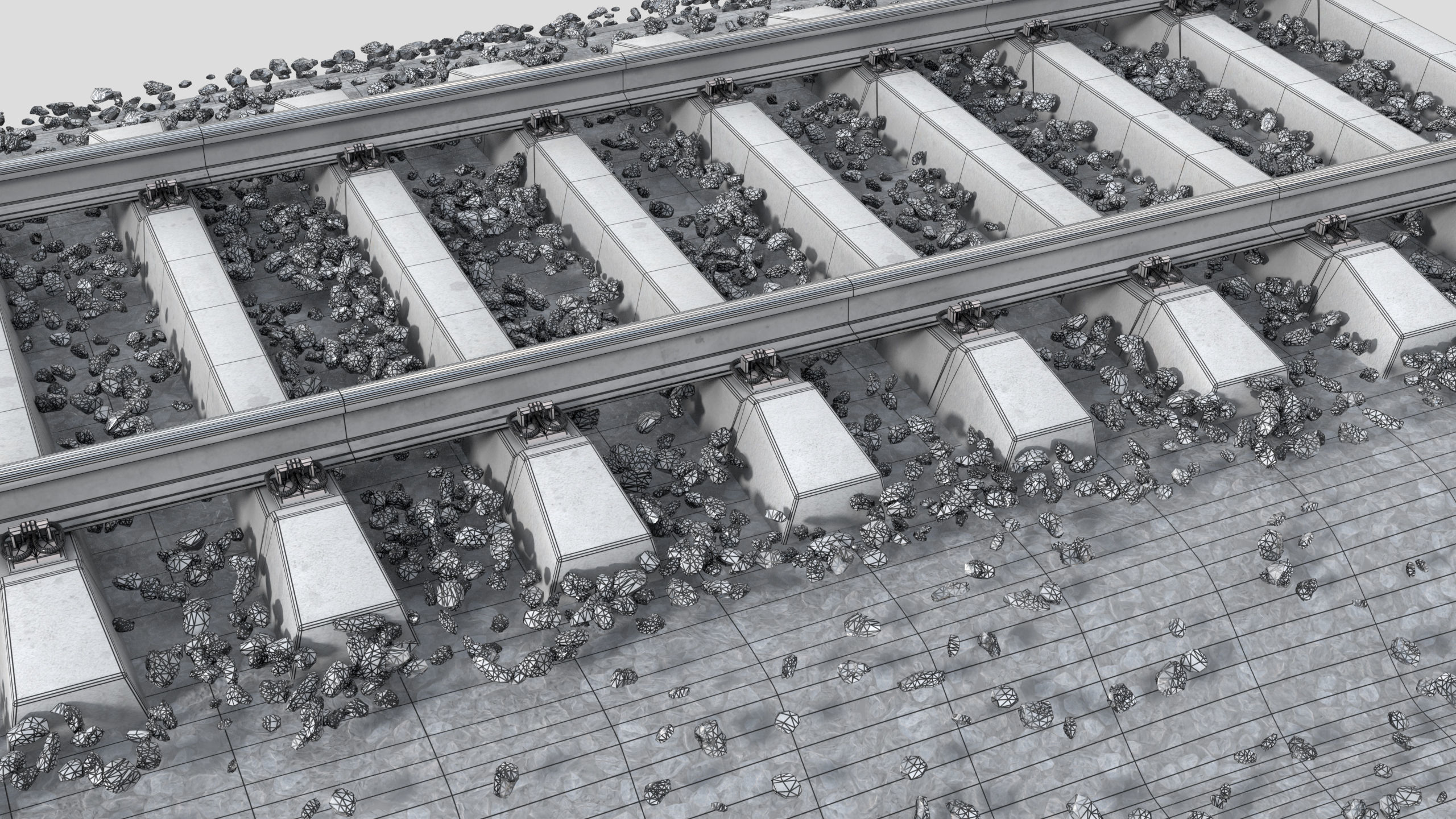 Railway railroad track with stones 3D model_8