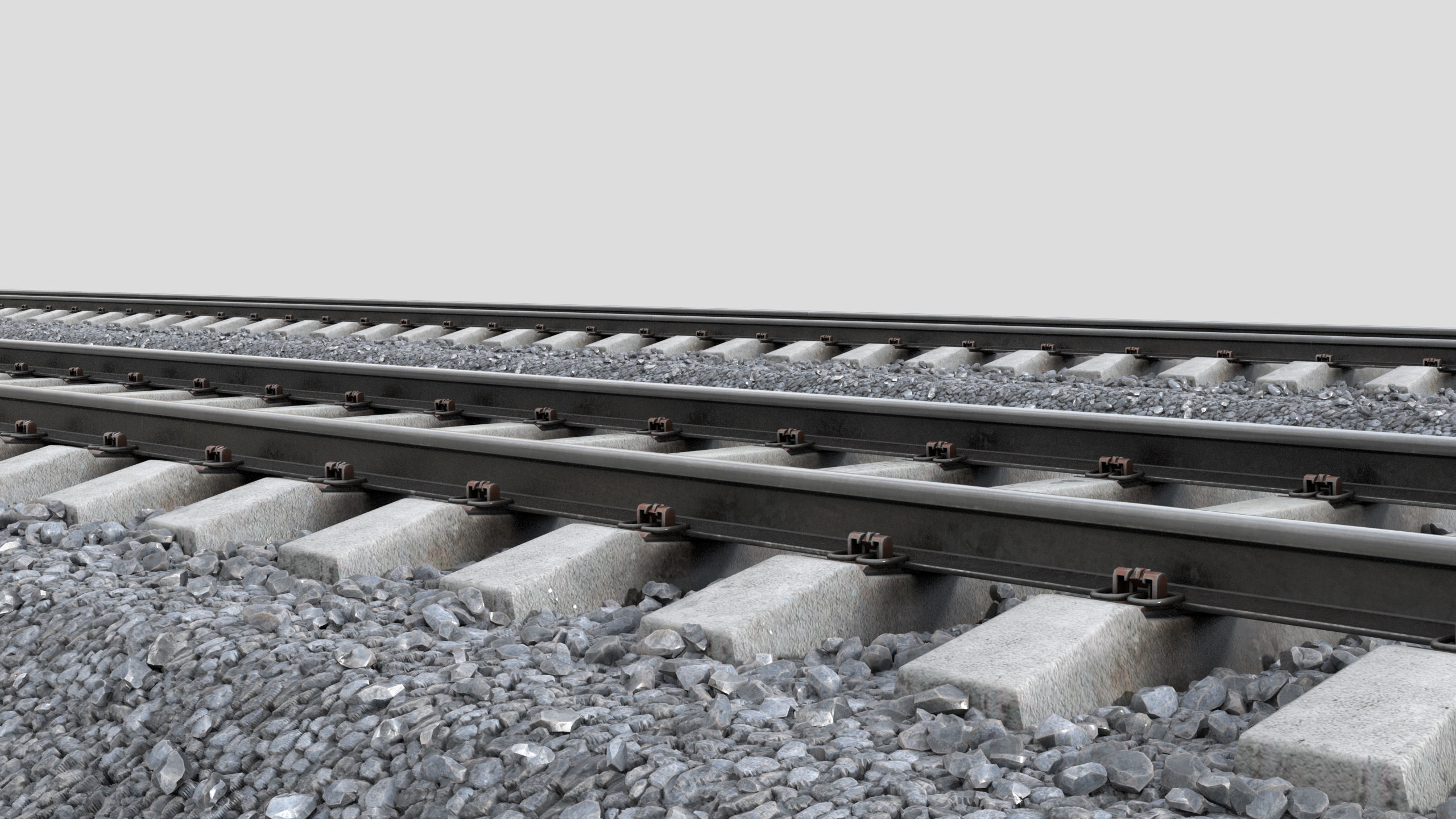 Railway railroad track with stones 3D model_1