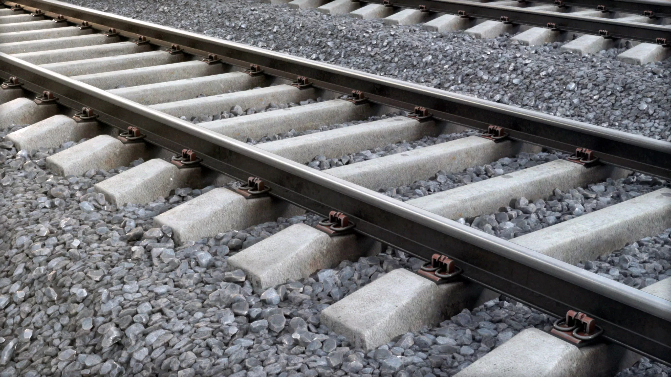 Railway railroad track with stones 3D model_0
