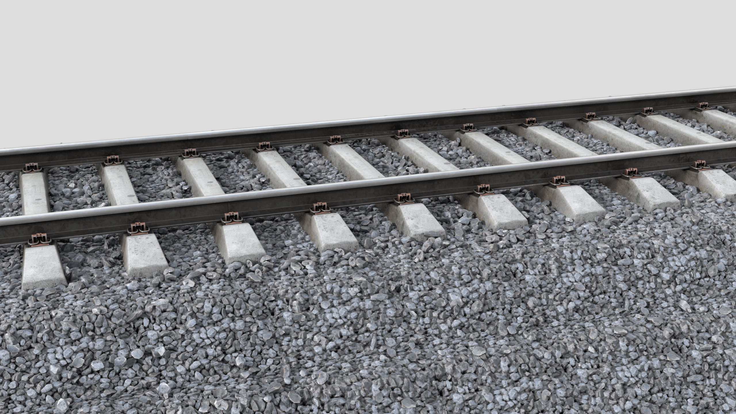 Railway railroad track with stones 3D model_3