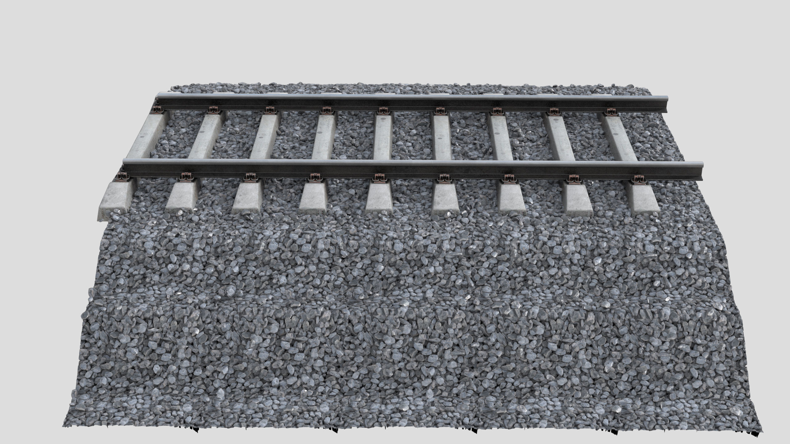 Railway railroad track with stones 3D model_5