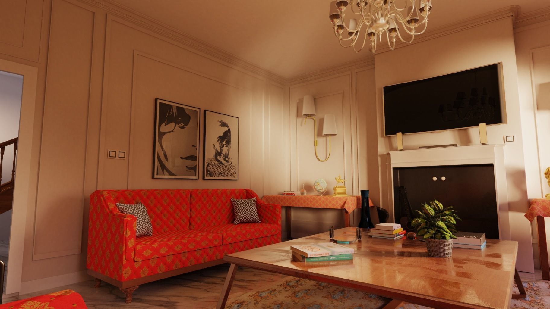 Living Room Interior scene 3D model_1