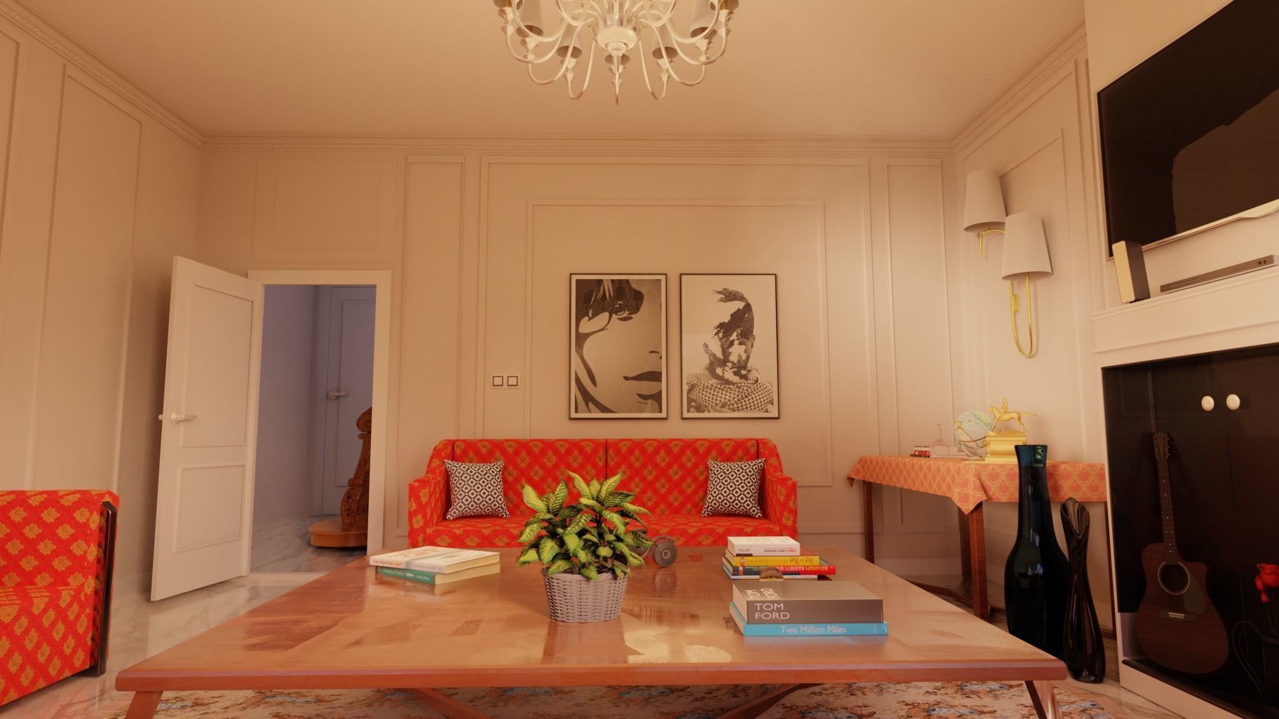 Living Room Interior scene 3D model_2