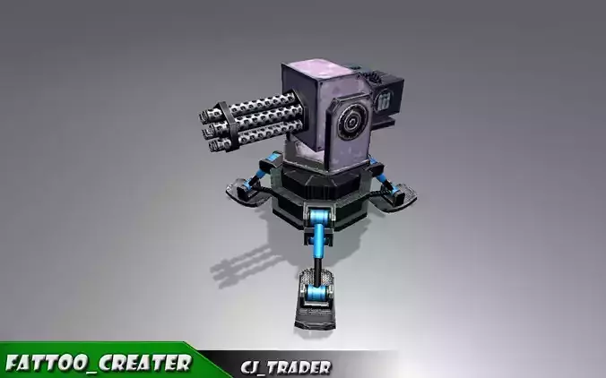 Lowpoly Sci-Fi Turret - Modular Turret Machine Gun 3D model