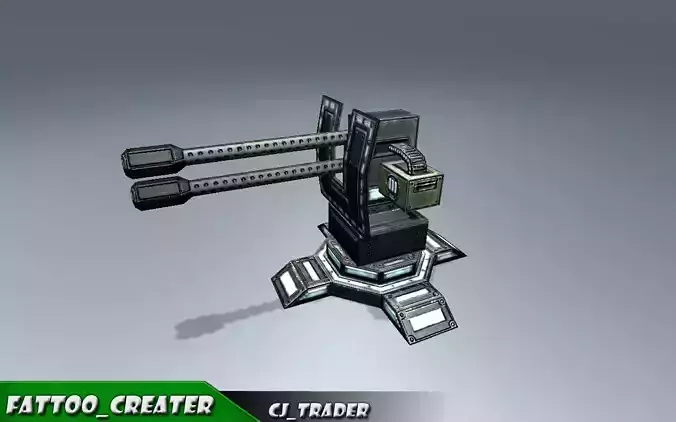 Lowpoly Mobile turret machine gun animated rig 3d model