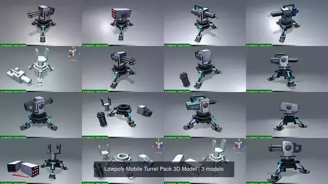 Lowpoly Mobile Turret Pack 3D Model
