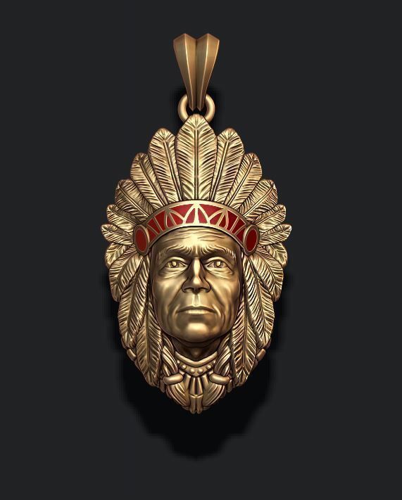 Native American Indian man pendant 3D print model_1