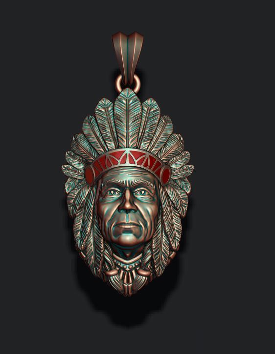 Native American Indian man pendant 3D print model_9